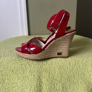 Michael Kors Kami Red Patent Espadrille Wedge Sandals